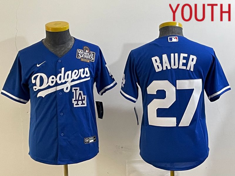 Youth Los Angeles Dodgers 27 Bauer Blue Game 2024 Nike MLB Jersey style 6